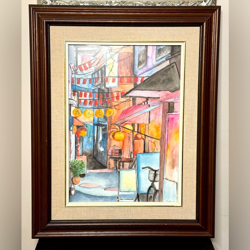 Framed Water color painting of “ Alley in Tokyo”, signed